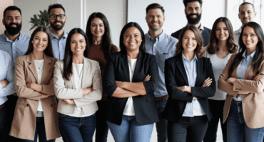 A group of men and women in corporate team