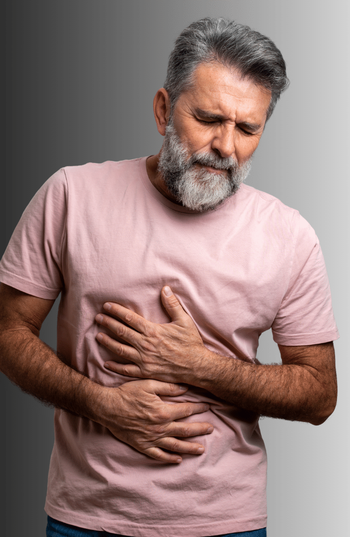 Gentleman with stomach discomfort