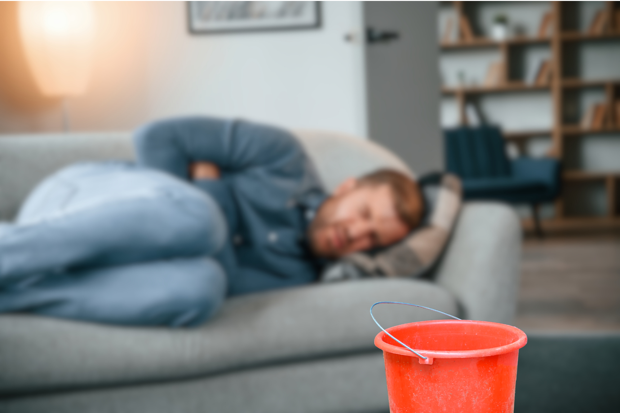 Man suffering with a serious stomach bug infection