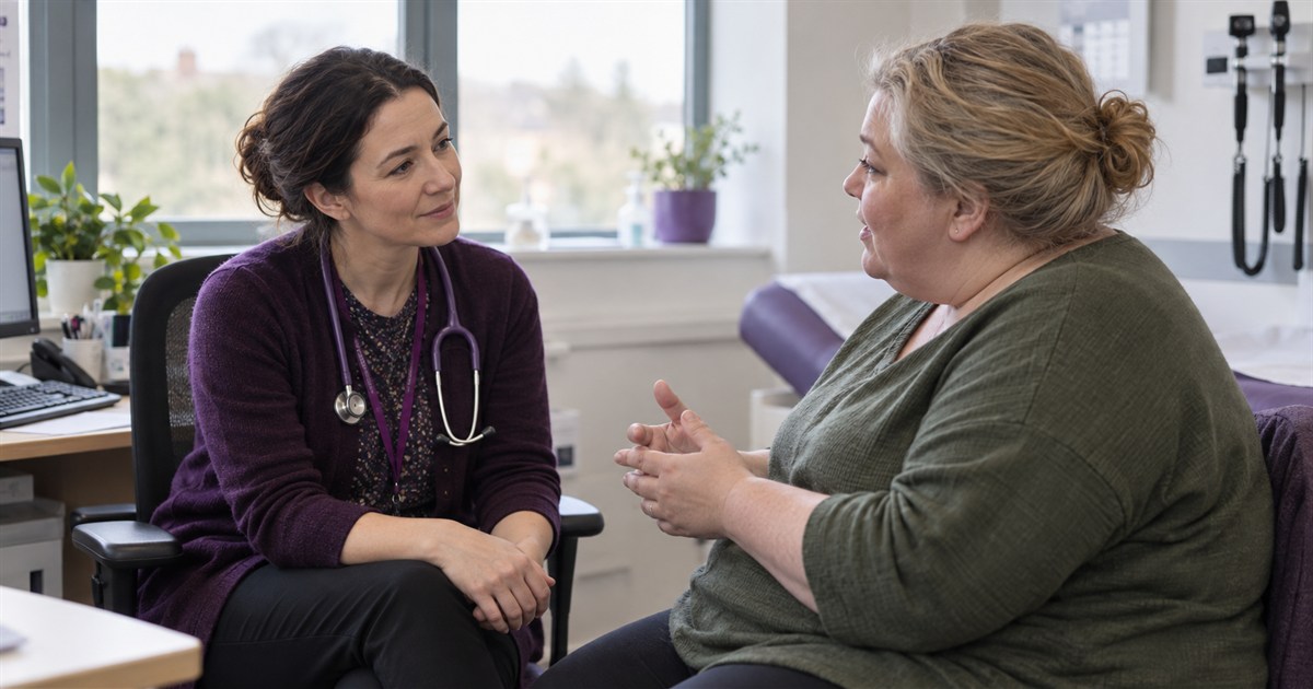 A doctor listening attentively to a patient in a consulting room